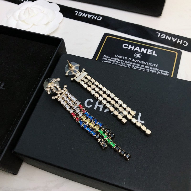 18K Chanel Long Tassel Color Crystal Earrings
