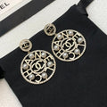 18K Chanel Circle Pearl Pendant Earrings