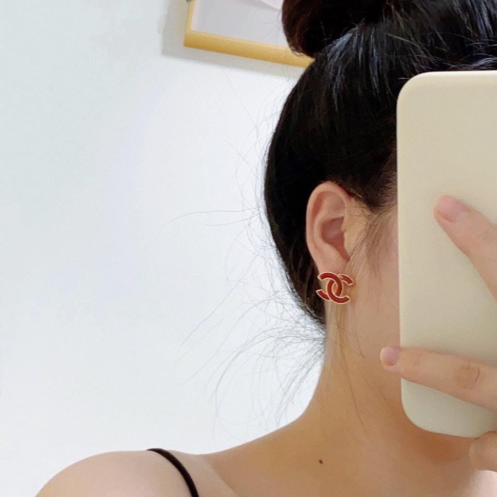 18K Chanel Red Resin Earrings