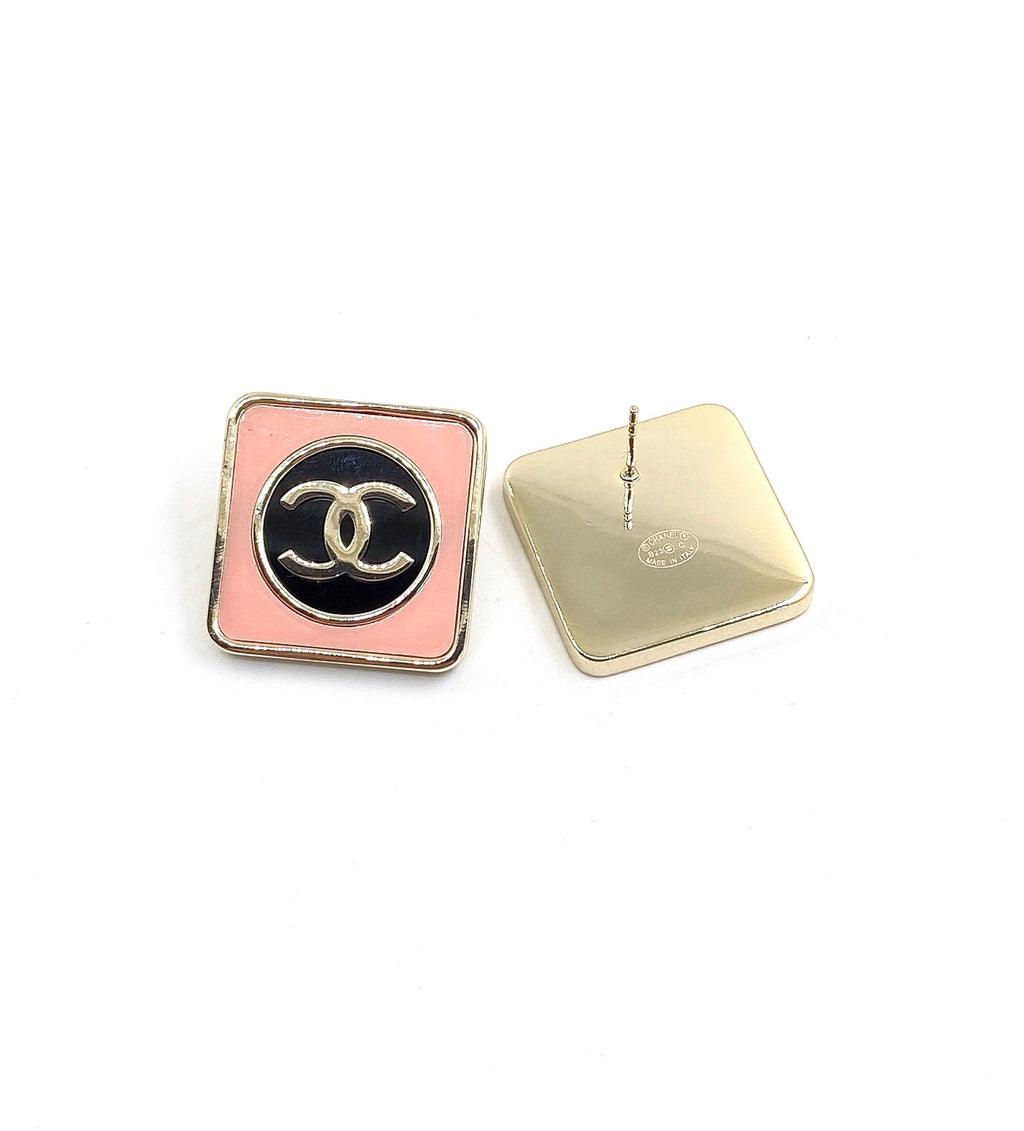18K Chanel Square Pink Earrings