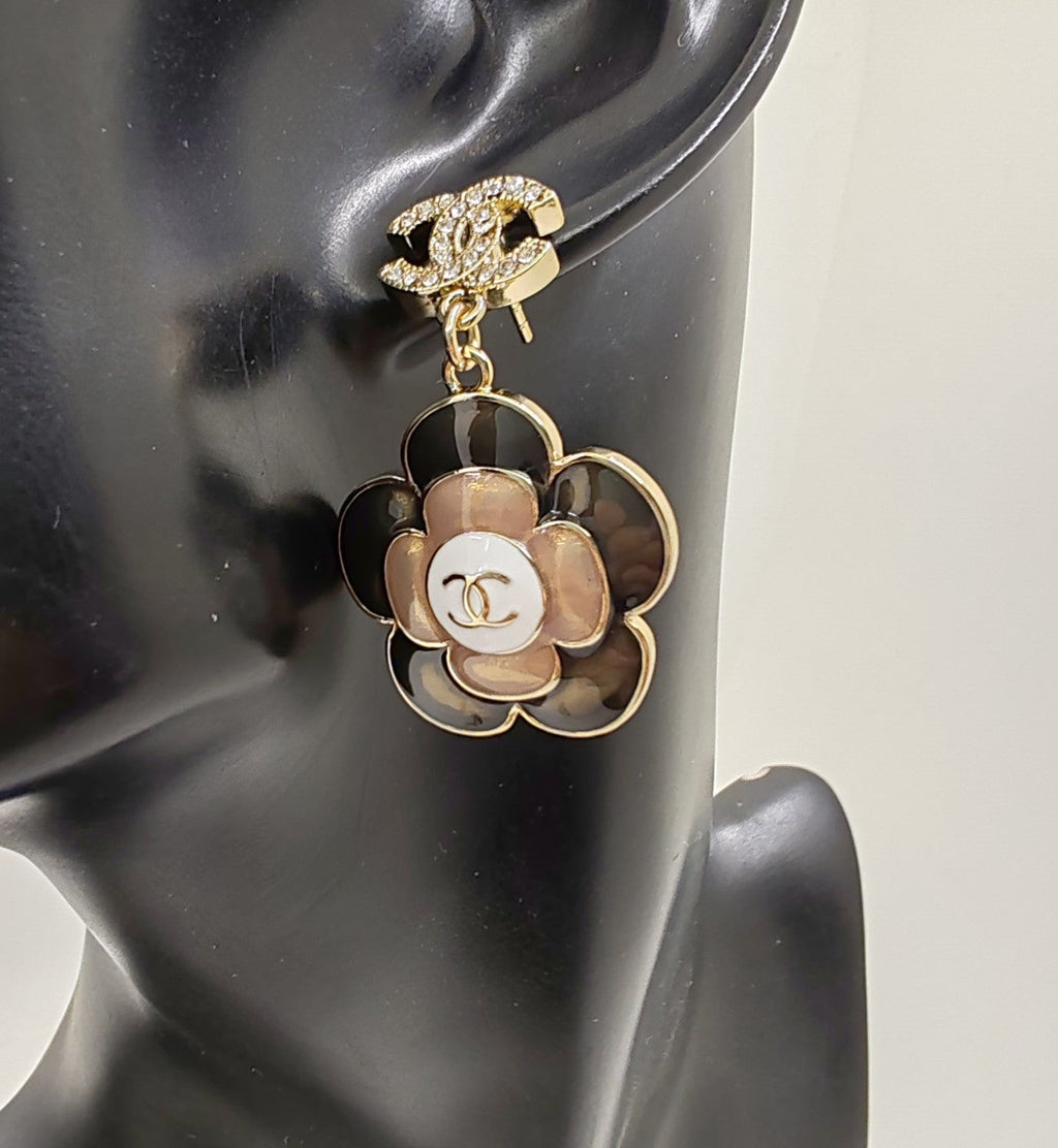 18K Chanel Flower Pendant Earrings