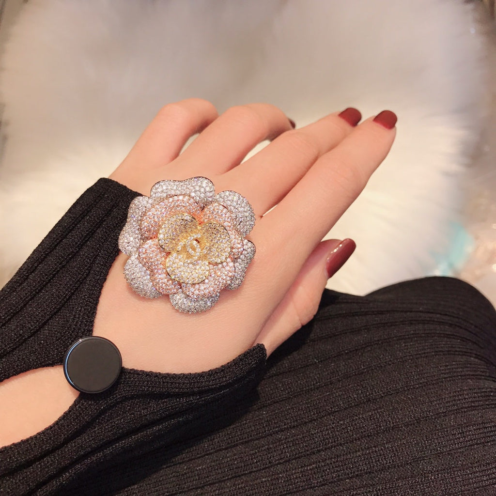 18K Chanel Pink Flower Diamond Brooch