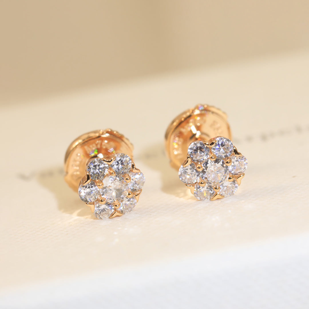 18K Van Cleef & Arpels Flower Crystal Earrings