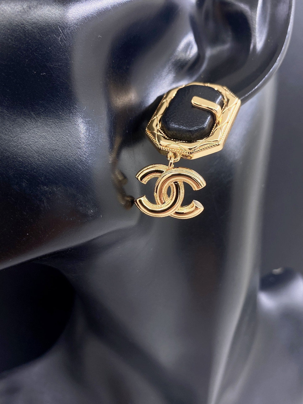18K Chanel Pendant Leather Earrings