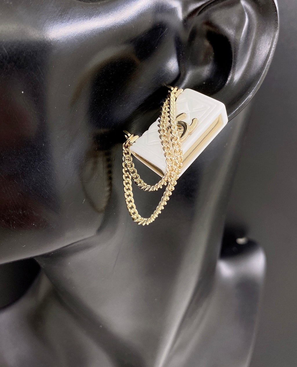 18K Chanel White Bag Earrings