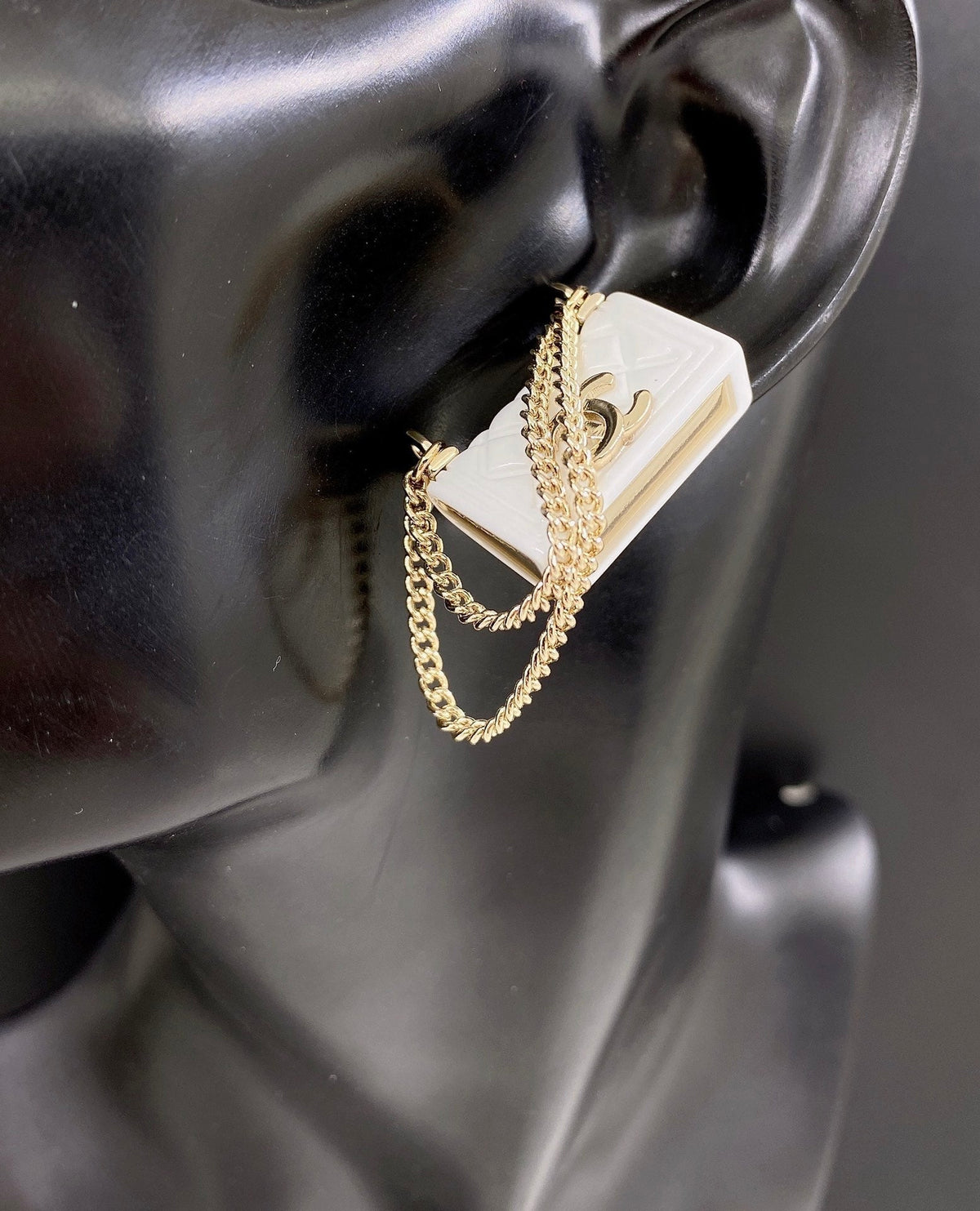 18K Chanel White Bag Earrings