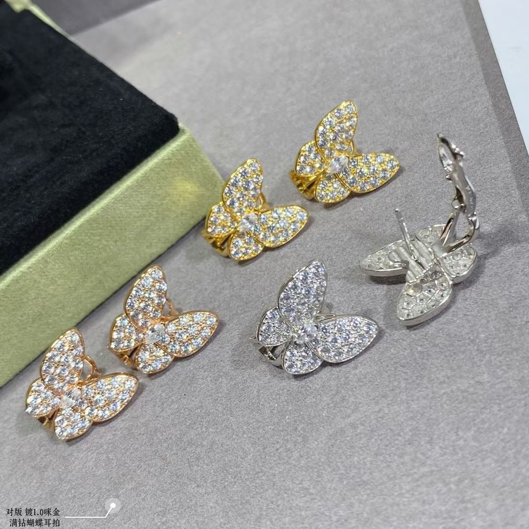 18K Van Cleef & Arpels Two Butterfly Diamonds Earrings
