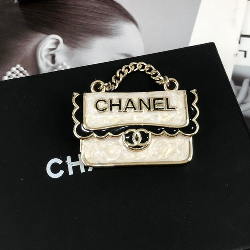 18K Chanel White Bag Brooch