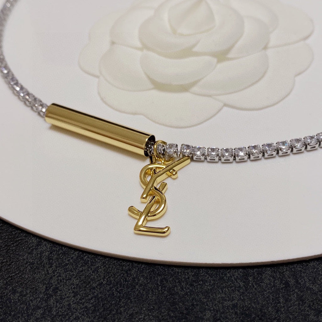 18K Saint Laurent YSL Chain Diamond Necklace