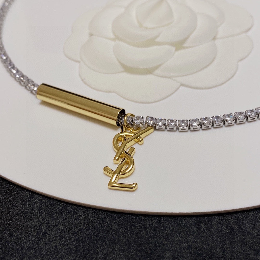 18K Saint Laurent YSL Chain Diamond Necklace