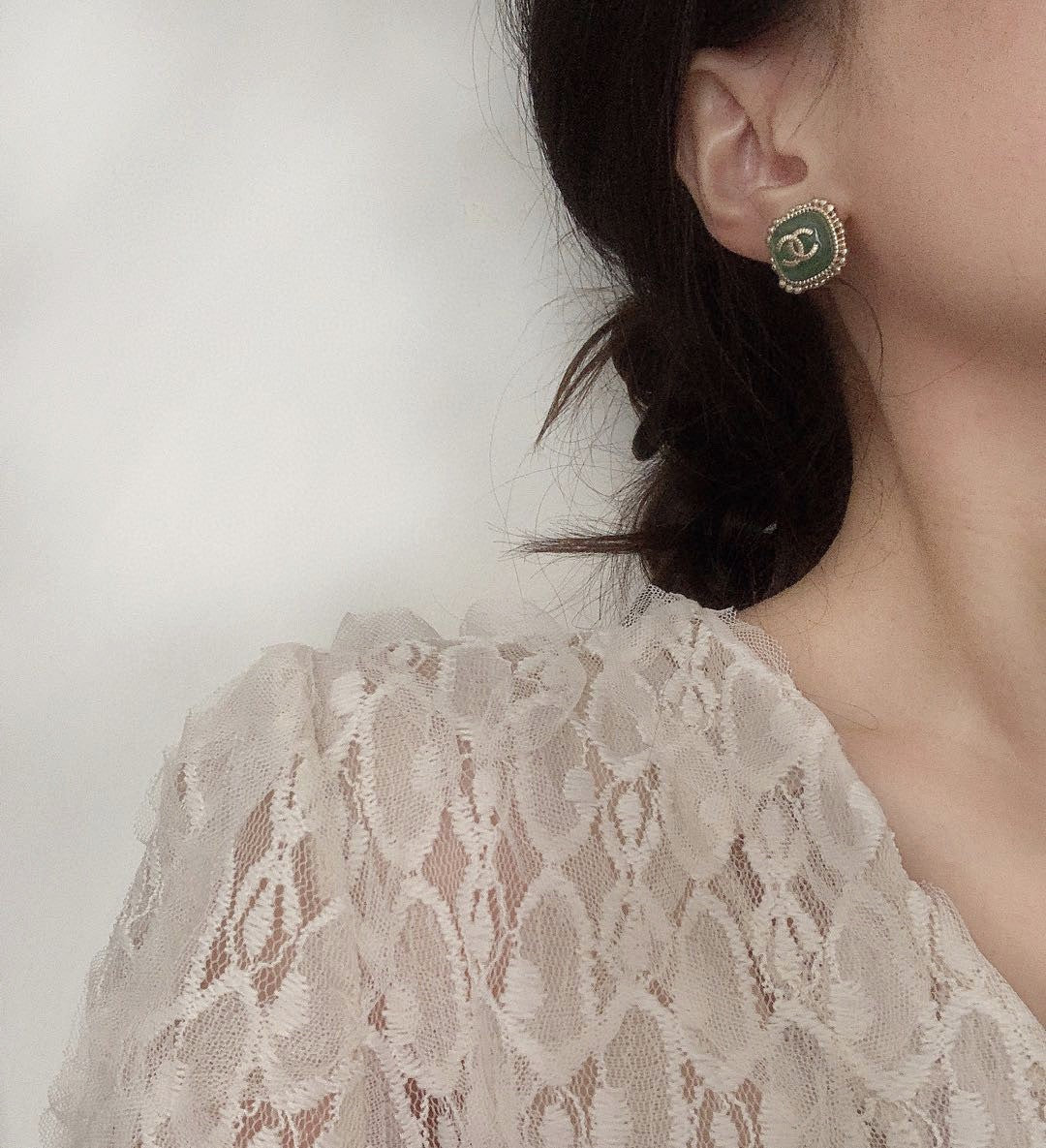 18K Chanel Green Square Earrings