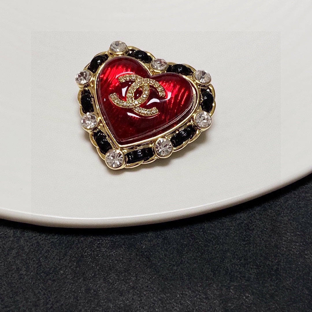 18K Chanel Red Crystal Heart Brooch