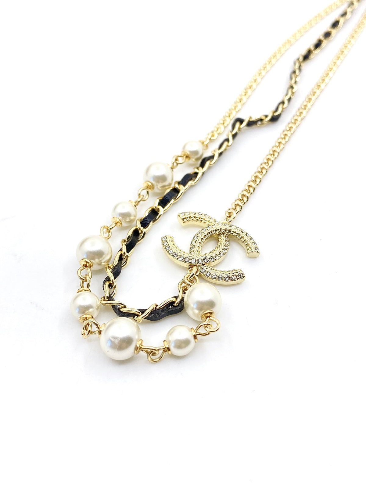 18K Chanel Pearls & Leather Necklace