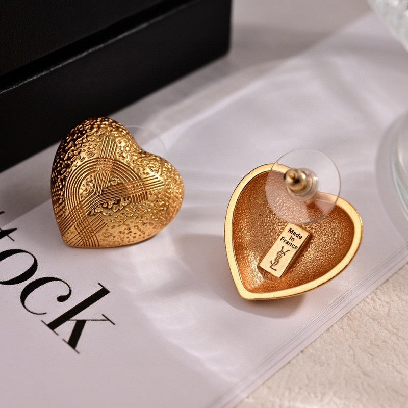 18K Saint Laurent YSL Heart Earrings