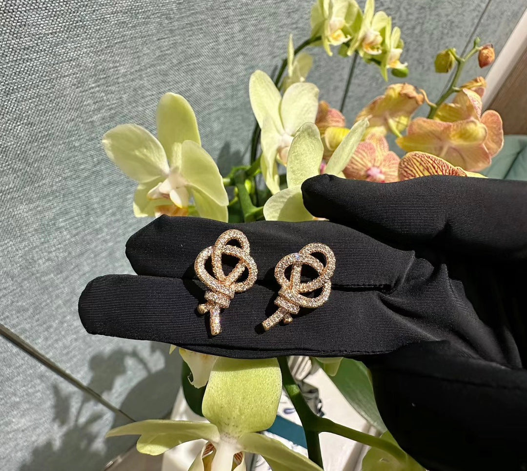 18K Tiffany & Co. Keys Woven Diamond Earrings