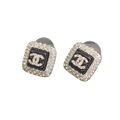 18K Chanel Diamond Square Black Earrings