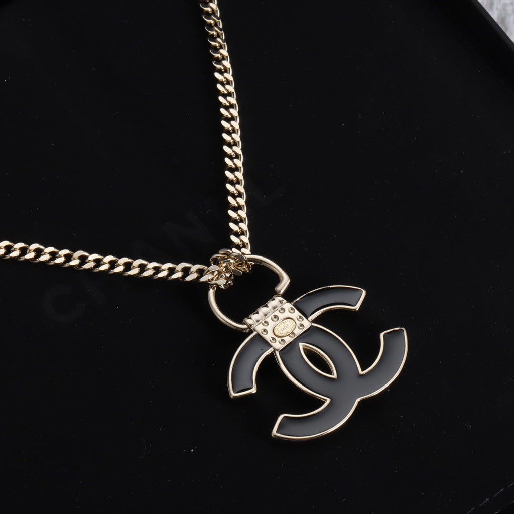 18K Chanel Black Resin Logo Necklace
