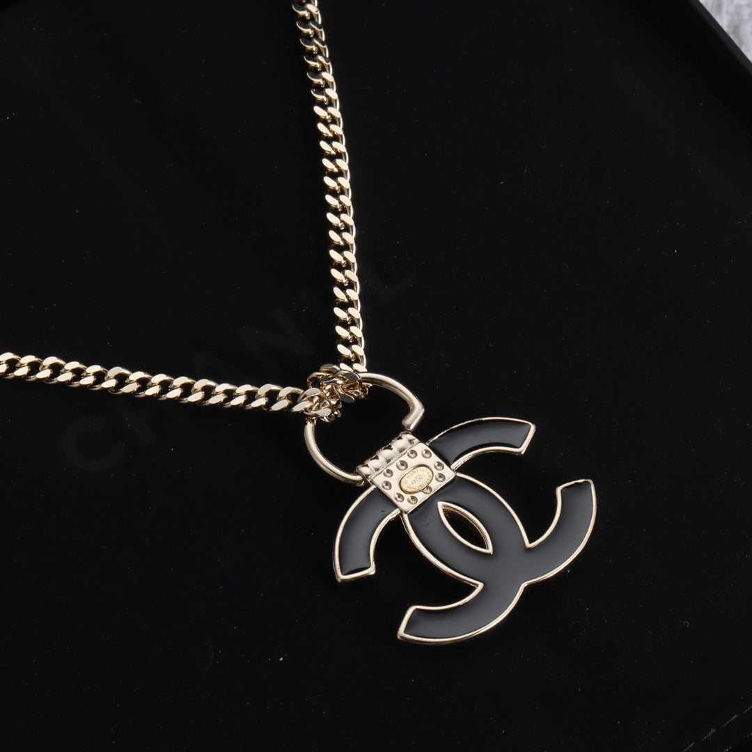18K Chanel Black Resin Logo Necklace
