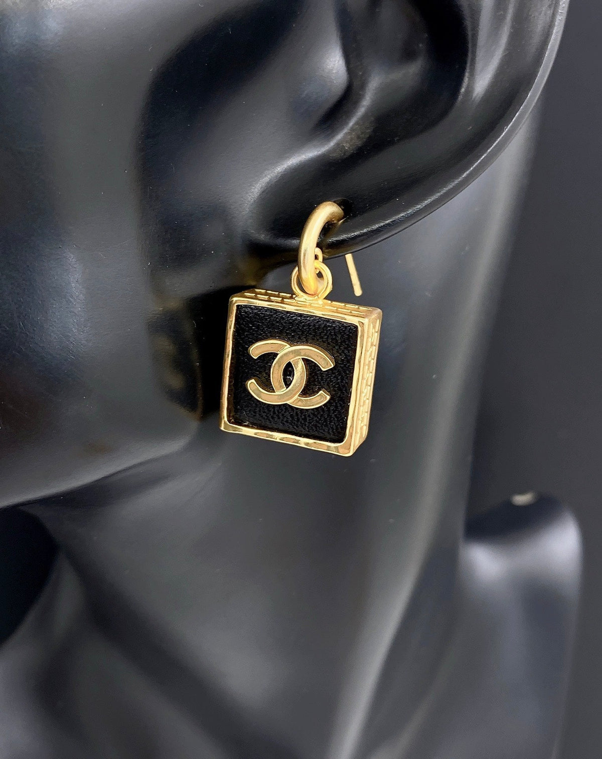 18K Chanel Black Bag Pendant Earrings