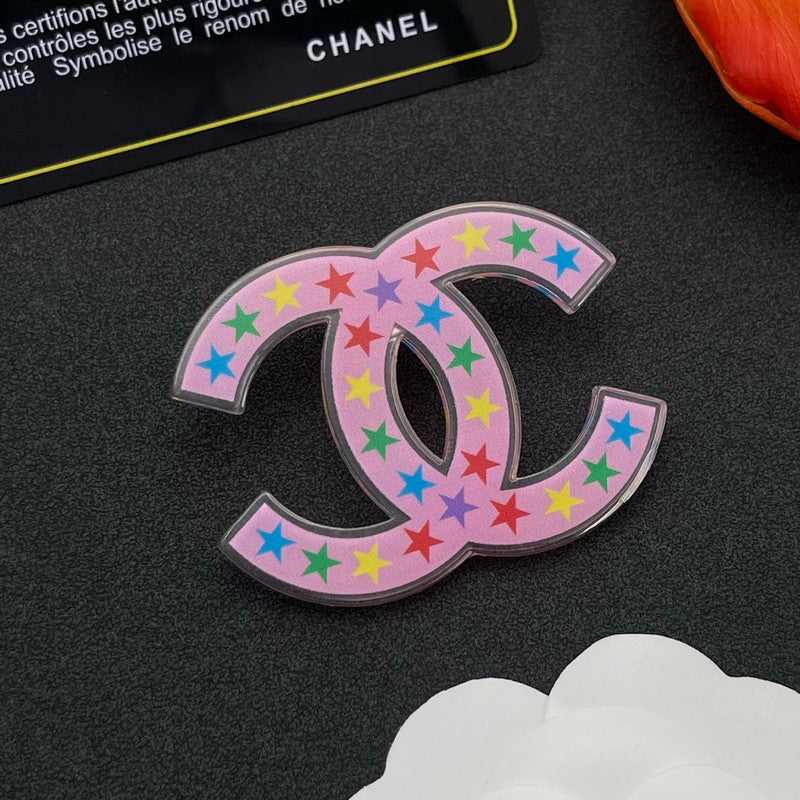 18K Chanel Pink & Black Star Brooch