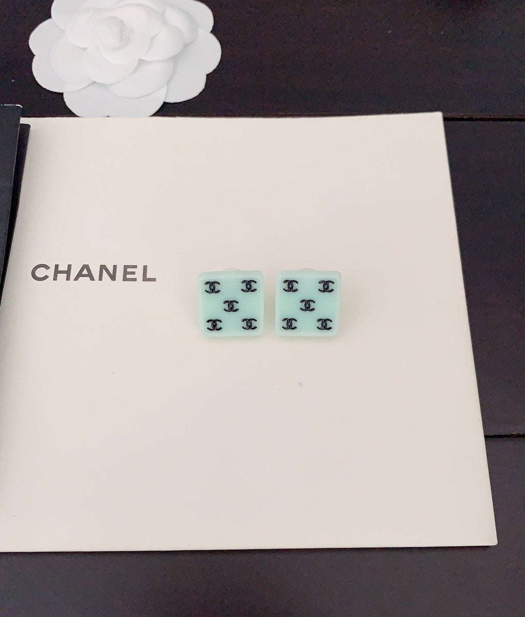 18K Chanel Green Resin Earrings