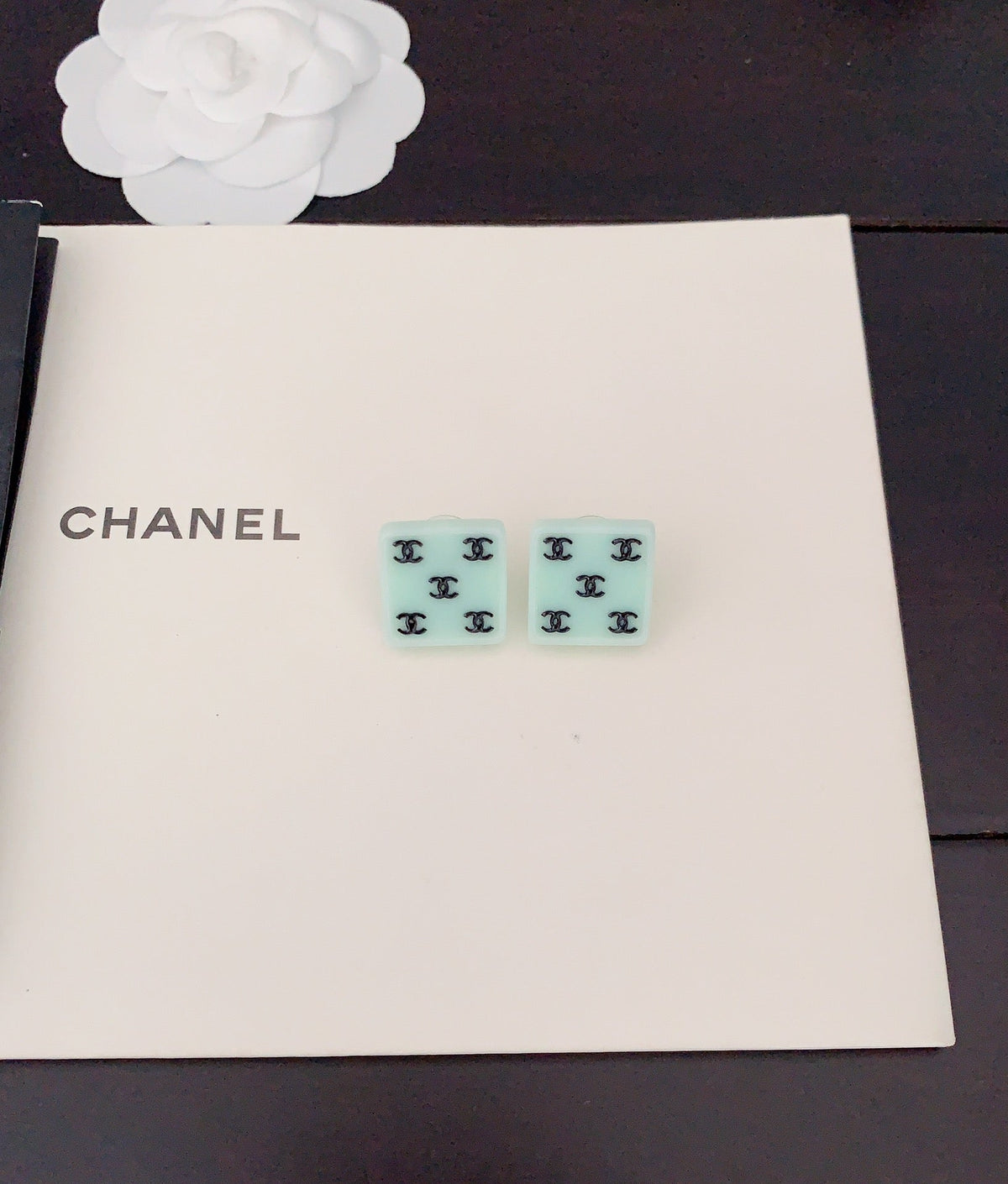 18K Chanel Green Resin Earrings