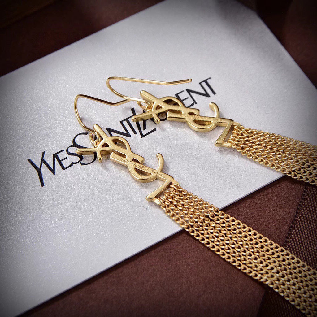 18K Saint Laurent YSL Monogram Tassels Earrings