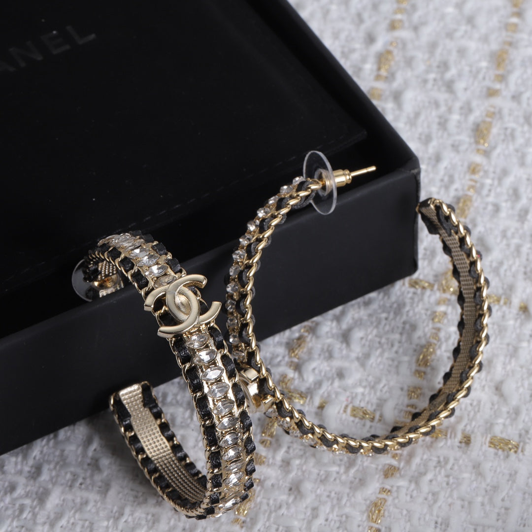 18K Chanel Leather Chain Earrings