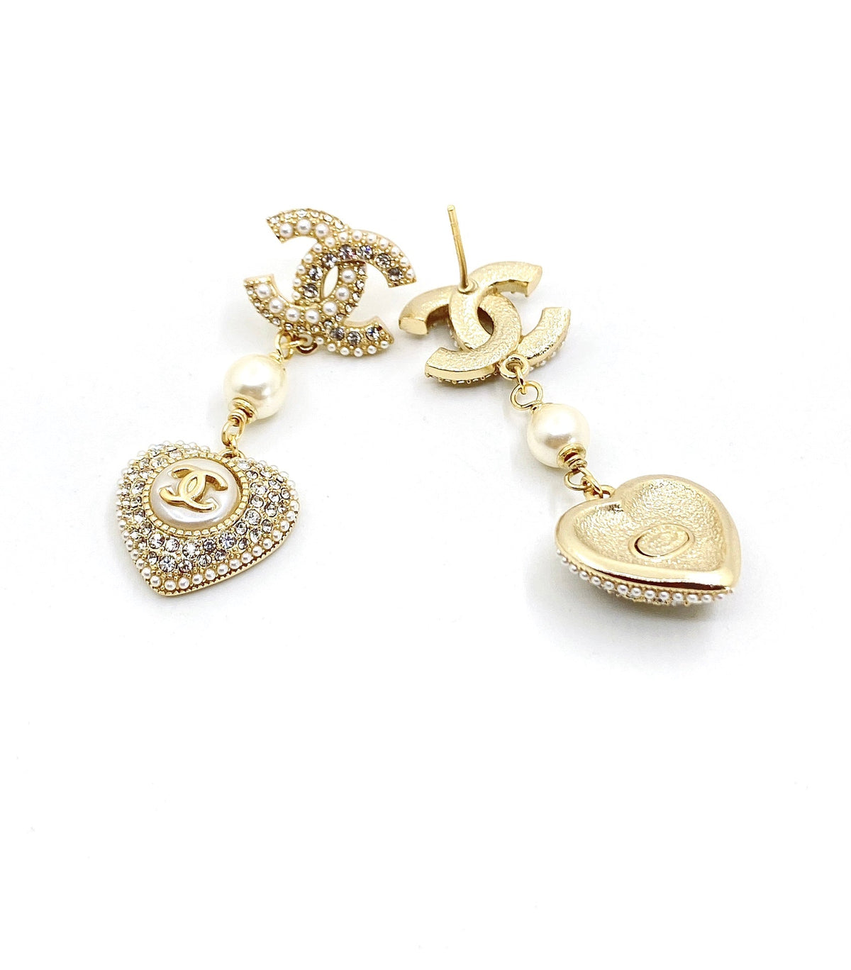 18K Chanel Heart Drop Earrings