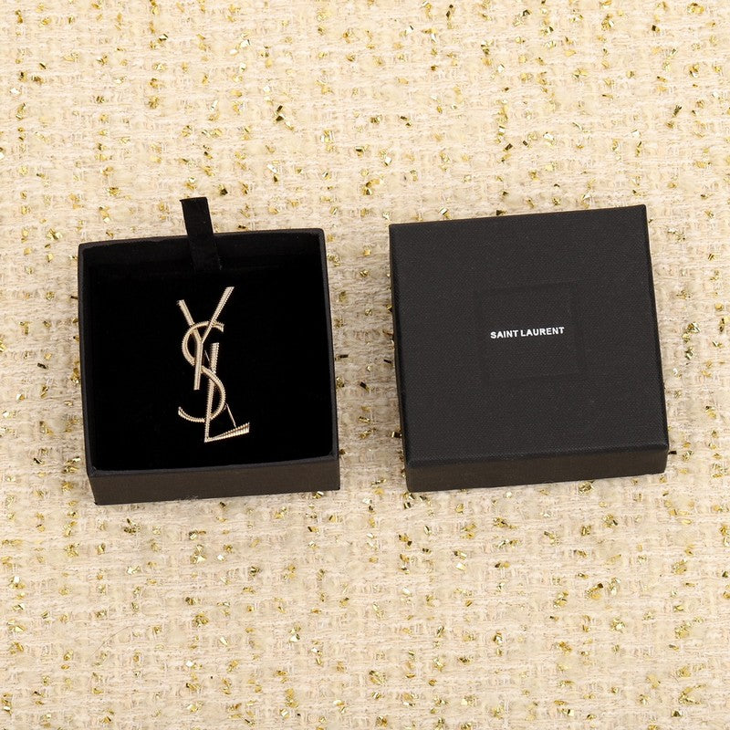 18K Saint Laurent YSL Stripe Gold Brooch