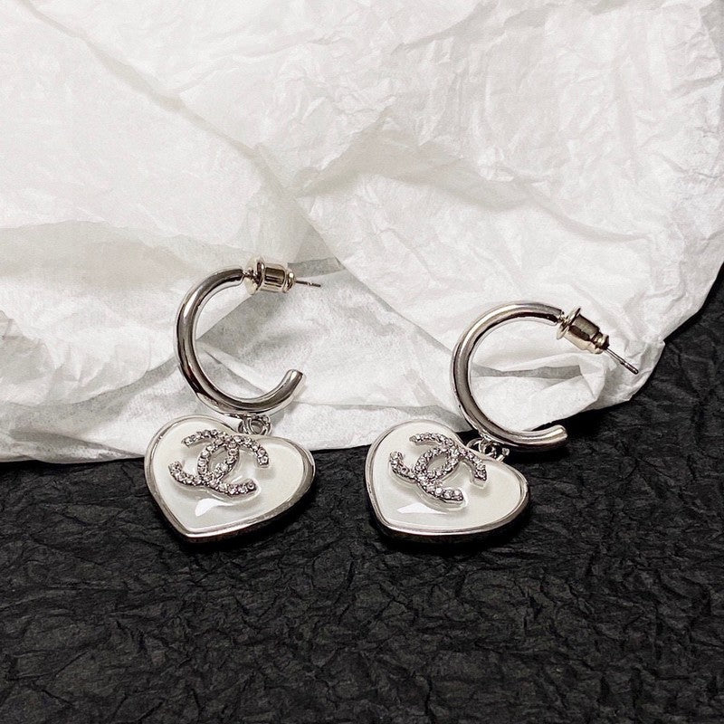 18K Chanel White Heart Earrings