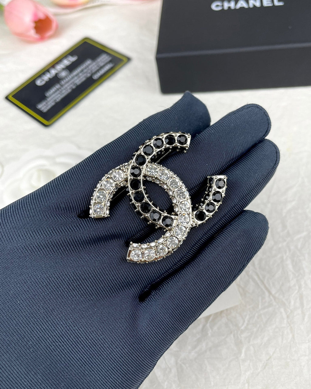 18K Chanel Black & White Crystals Brooch