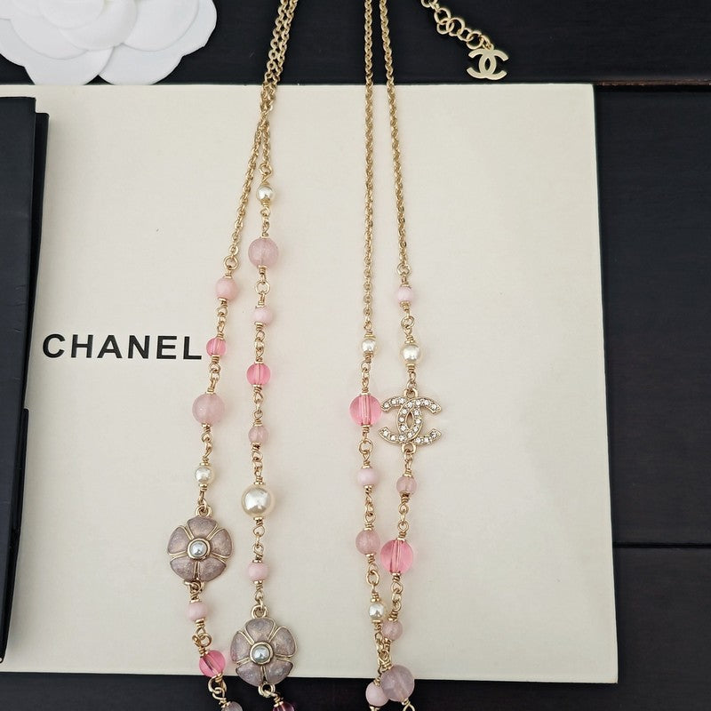 18K Chanel Pink Pearl Long Necklace