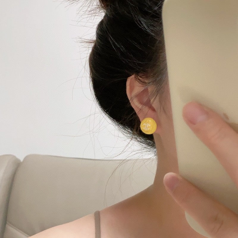18K Chanel Yellow Round Earrings