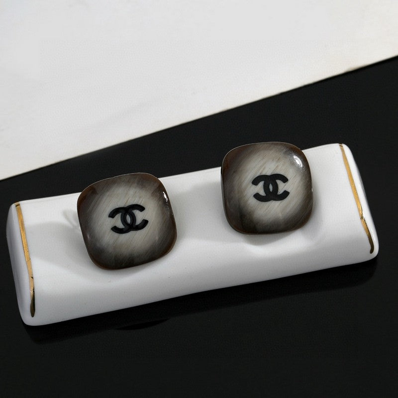 18K Chanel Black Square Earrings