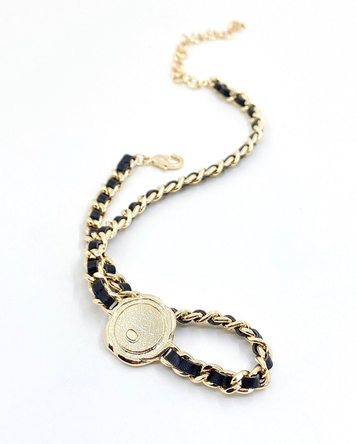 18K Chanel Rhinestone Leather Choker Necklace