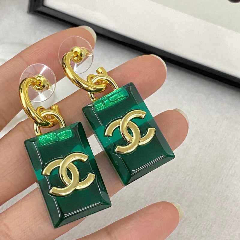 18K Chanel Green Perfume Bottle Earrings