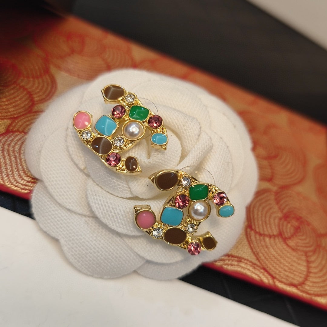 18K Chanel Multi-Color Crystals Earrings