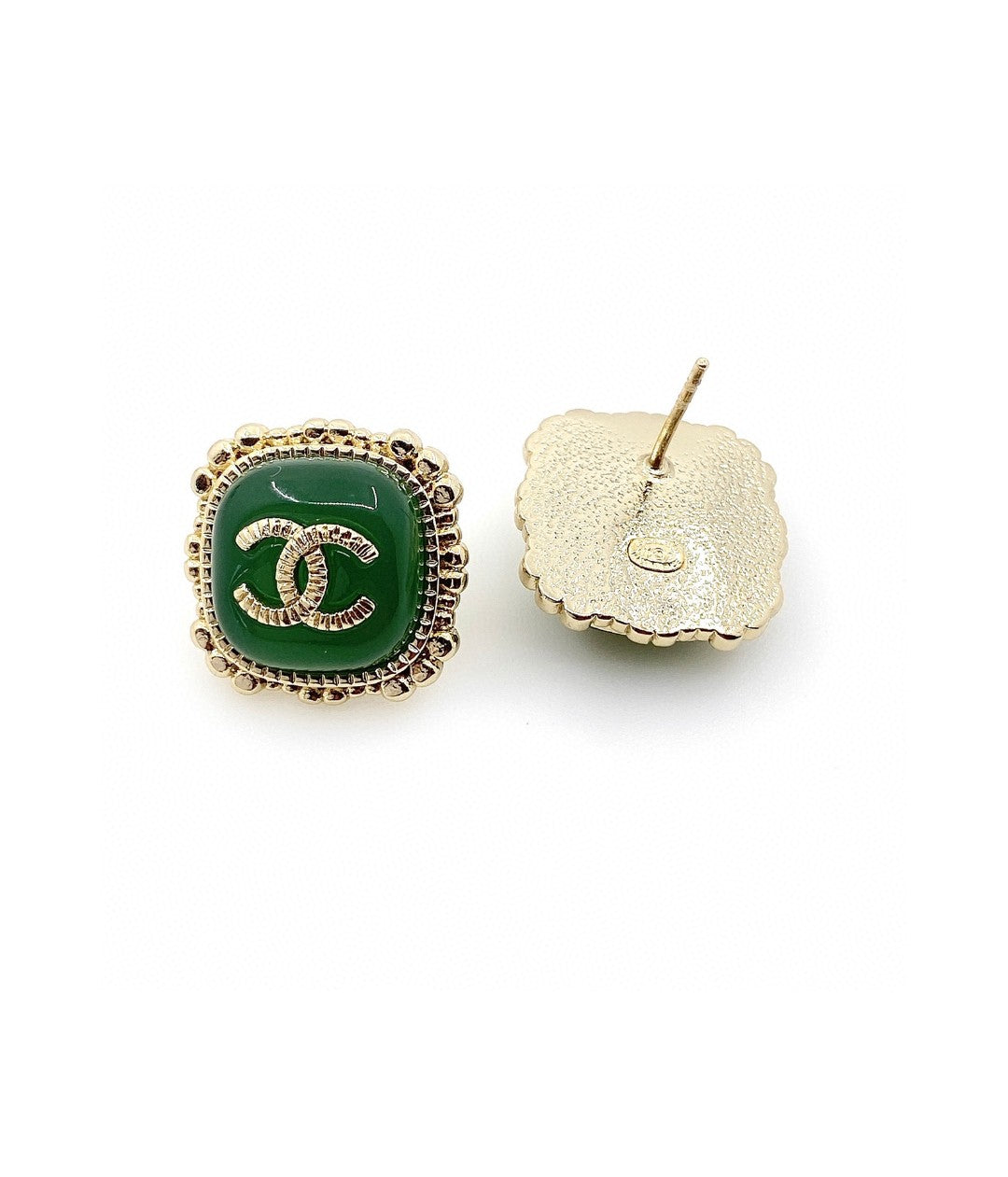 18K Chanel Green Square Earrings