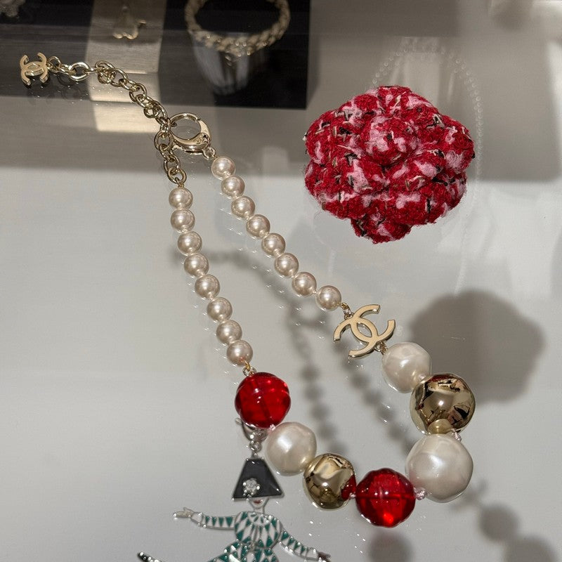 18K Chanel Red Crystal Pearl Choker Necklace