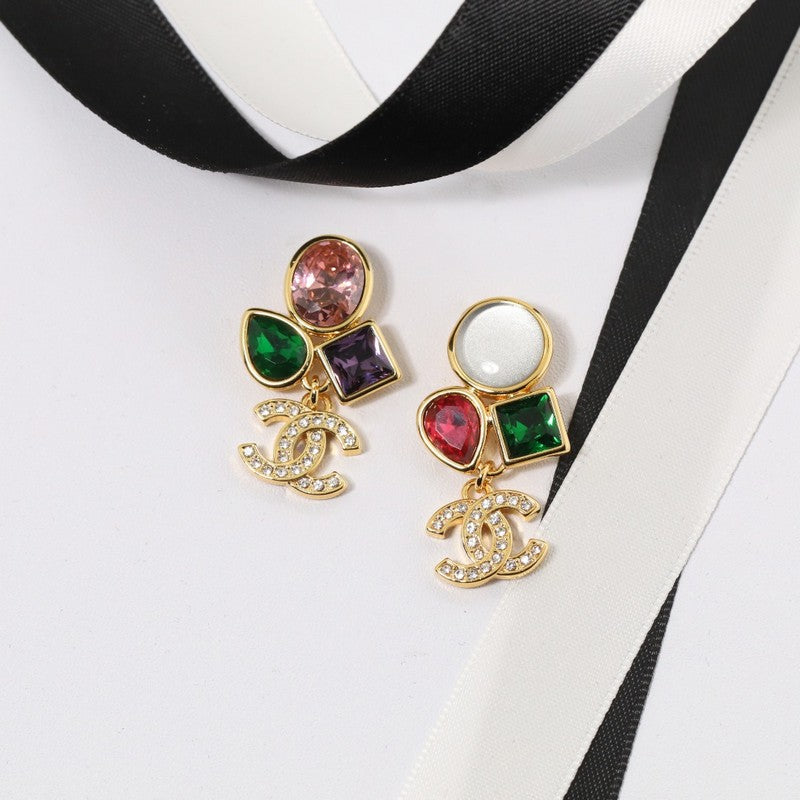 18K Chanel Color Crystal Gold Earrings