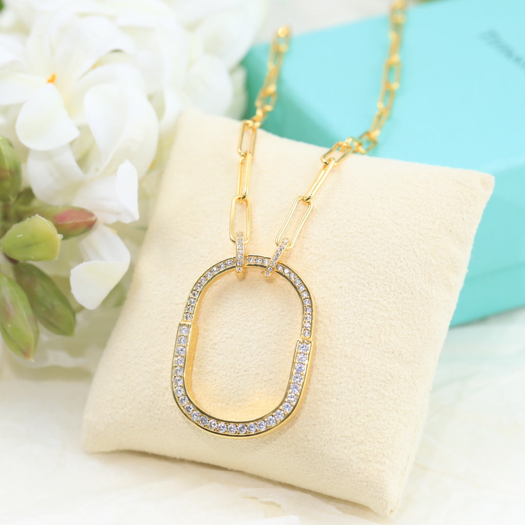 18K Tiffany & Co. Lock Pendant Pave Diamonds Necklace