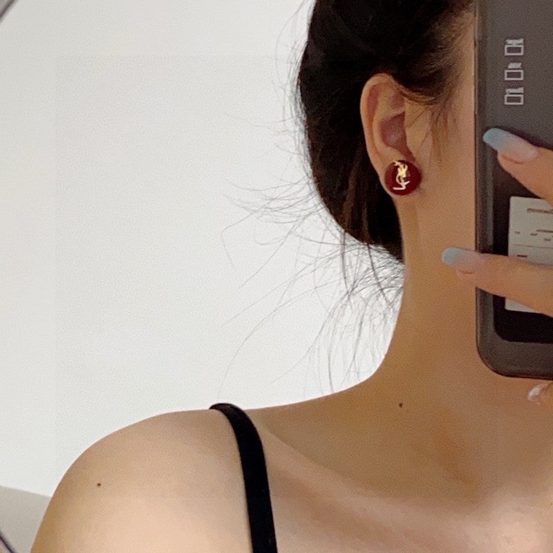 18K Saint Laurent YSL White & Red Earrings