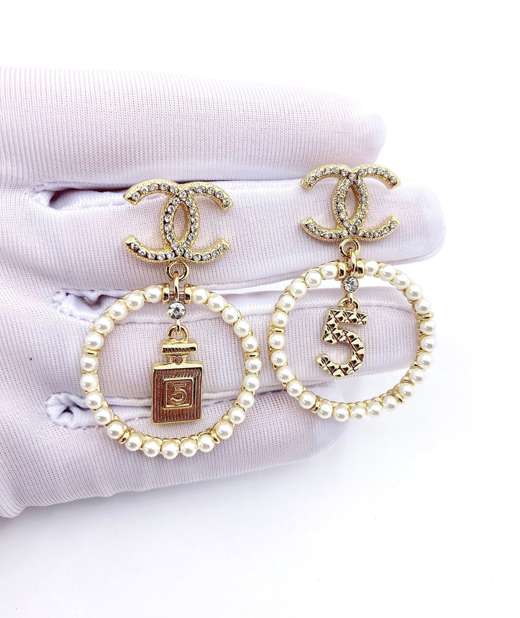 18K Chanel No5 Perfume Pendant Earrings