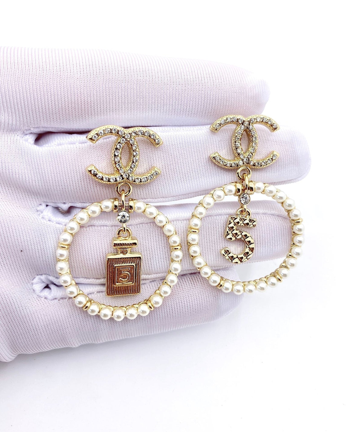 18K Chanel No5 Perfume Pendant Earrings