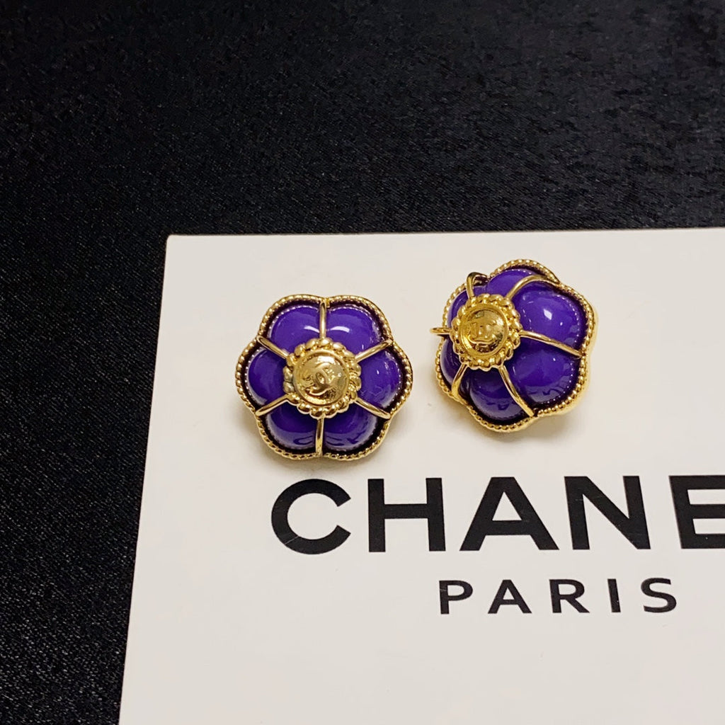 18K Chanel Purple Flowers Earrings