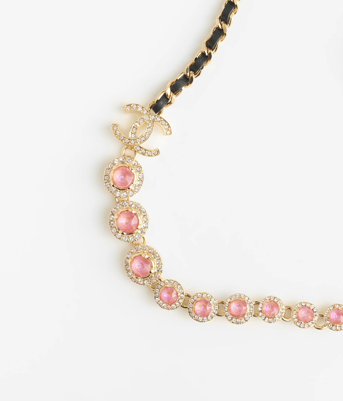 18K Chanel Pink Crystals Leather Necklace