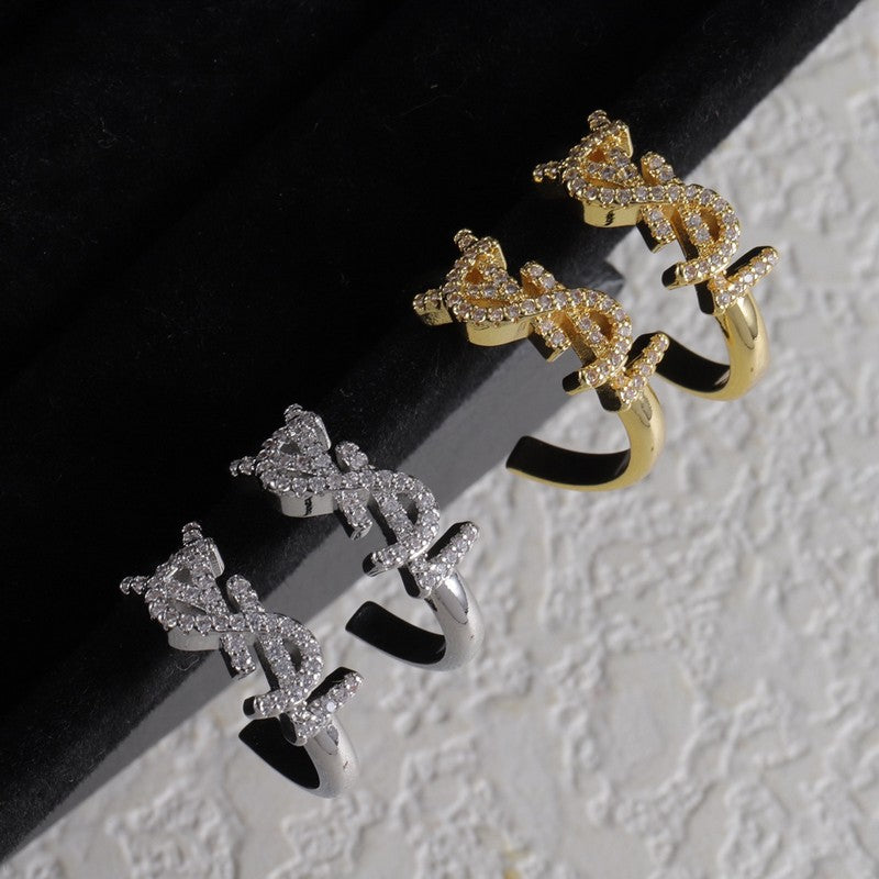 18K Saint Laurent YSL Gold Diamond Circle Earrings