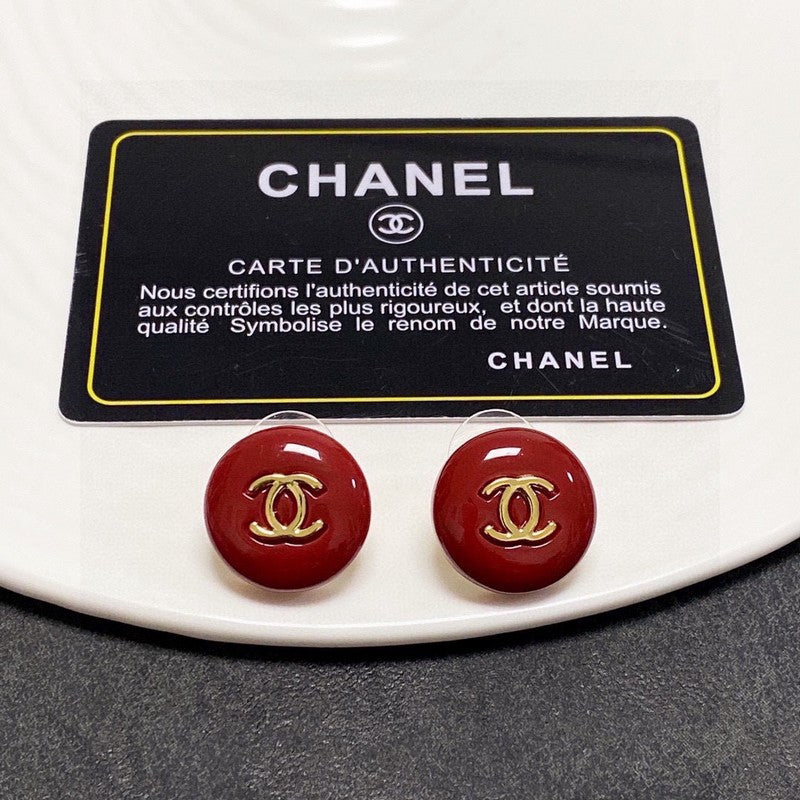 18K Chanel Wine Red Round Earrings