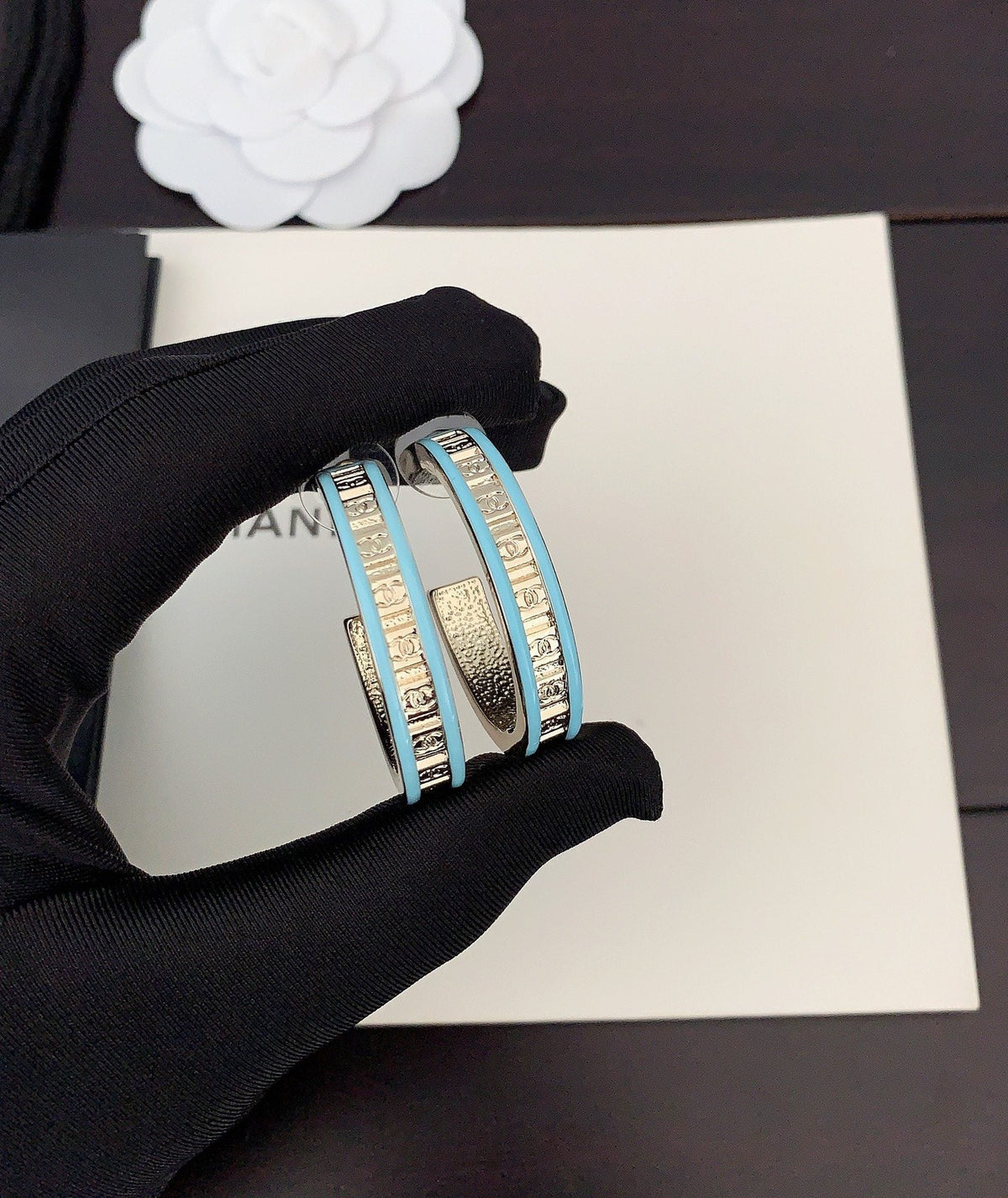 18K Chanel Blue Resin Earrings